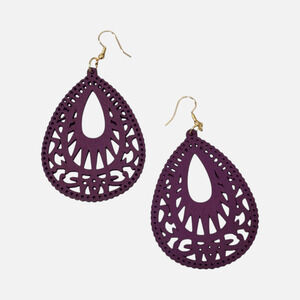 Wood Purple Hollow Out Drop Earrings